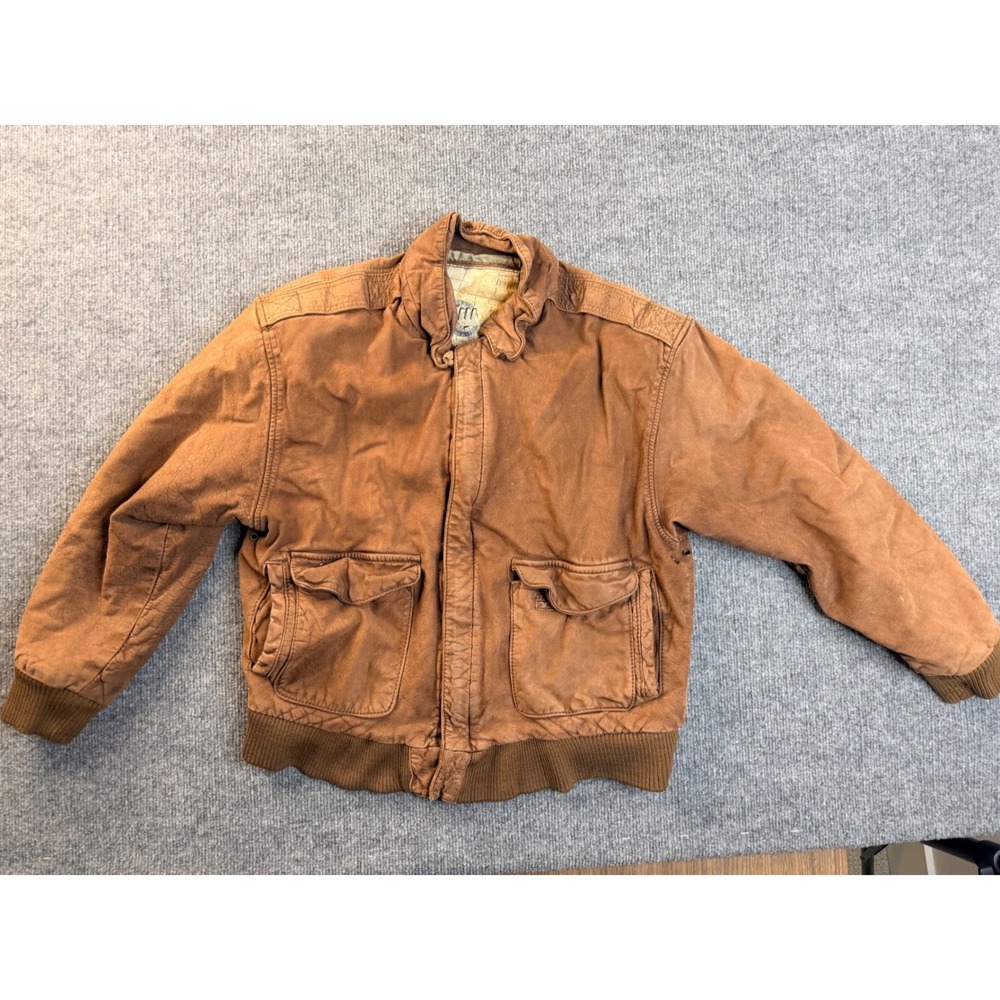 Vintage G-III Leather Bomber Jacket Mens Large Brown Flight Coat Korea Made Y2K